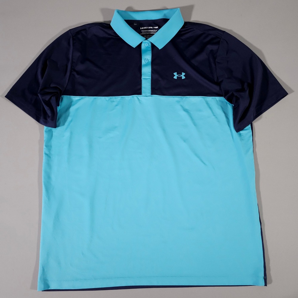 Under Armour Performance Polo Mens XXLT Blue Navy Colorblock Loose Fit Golf